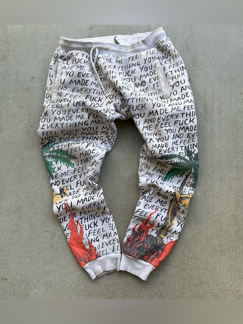 Eksi-1 Mens Gray Fk Feelings Heartbreak Jogger Sweatpants Drawstring Size Large